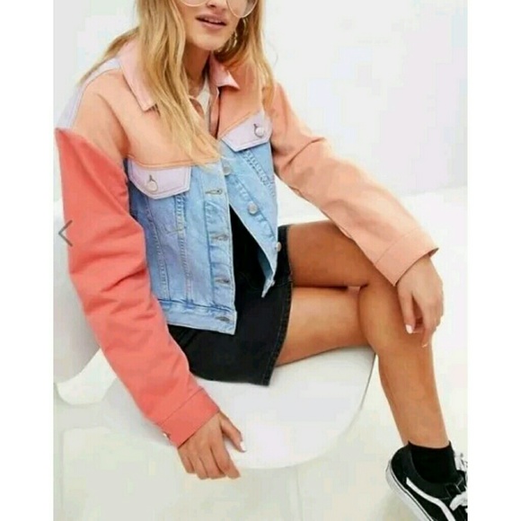 ASOS button front denim jean jacket in colorblock - Picture 7 of 8